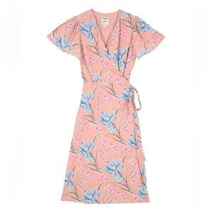 Joanie Clothing Lily Print Midi Blush Pink Wrap Dress Horrockses 50’s